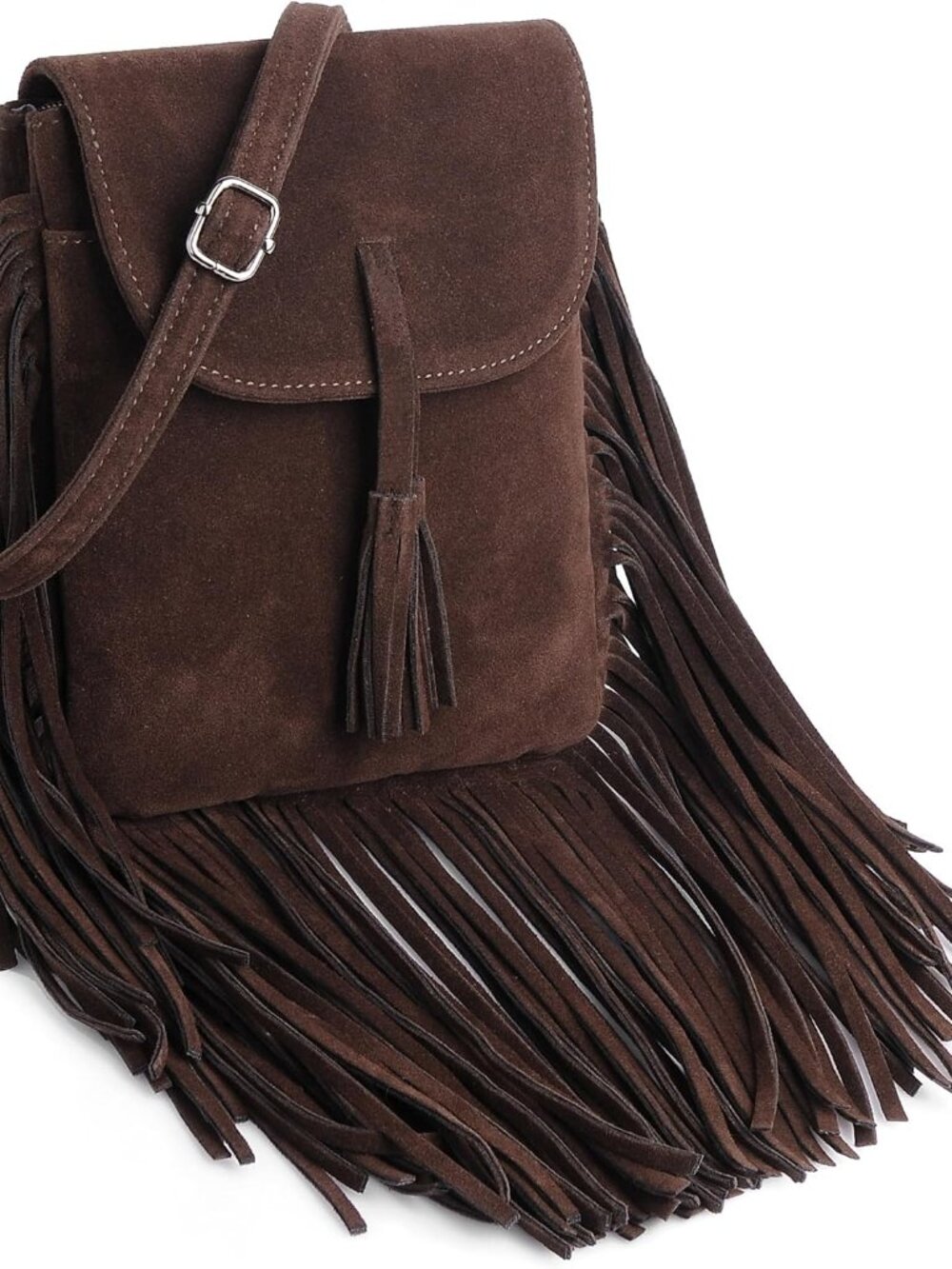 Fringe Small Crossbody Bags for Women, Suede Tassel Cell Phone Wallet Purse